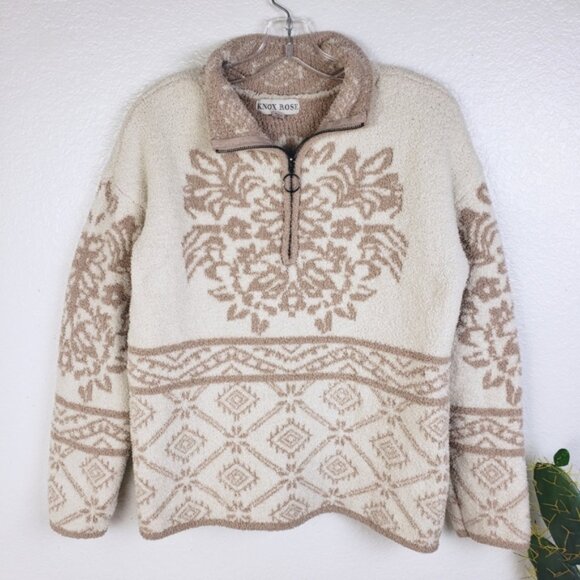 Knox Rose Bohemian Plush Sweatshirt 1/2 Zip Pullover size L Floral Ethnic - Picture 2 of 11